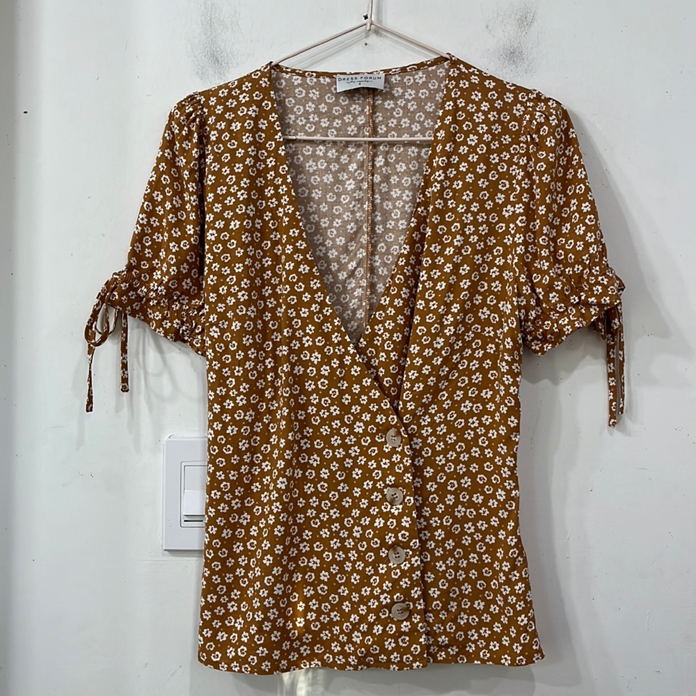 Dress Forum Wrap Blouse Floral Toffee/ White size S